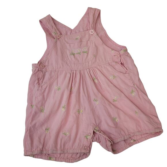 Sesame Street Girls Pink Embroidered Floral Romper/Shortall Snaps Cotton 24 Mon - Picture 1 of 12